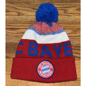 FC Bayern Munich Winter Beanie Knit Hat With Pom Red White Blue OSFM